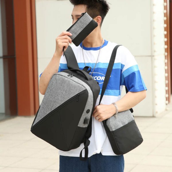 Male USB Charging Three-piece Schoolbag For Junior High School Students